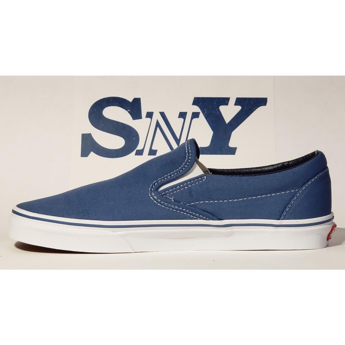 Vans Classic Slip-on Sneakers Rubber Outsole Canvas Upper Men`s Size 9.5 Navy