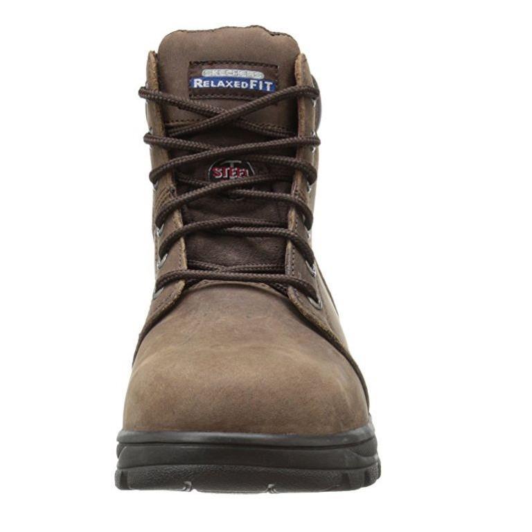 Skechers Peril Women`s Brown Relaxed Fit EH Steel Toe Boot Memory Foam 76561/CDB - Brown