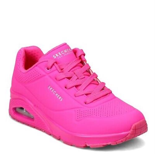 Women`s Skechers Street Uno - Neon Nights Sneaker - Wide Width 73667W-HTPK Hot - Hot Pink