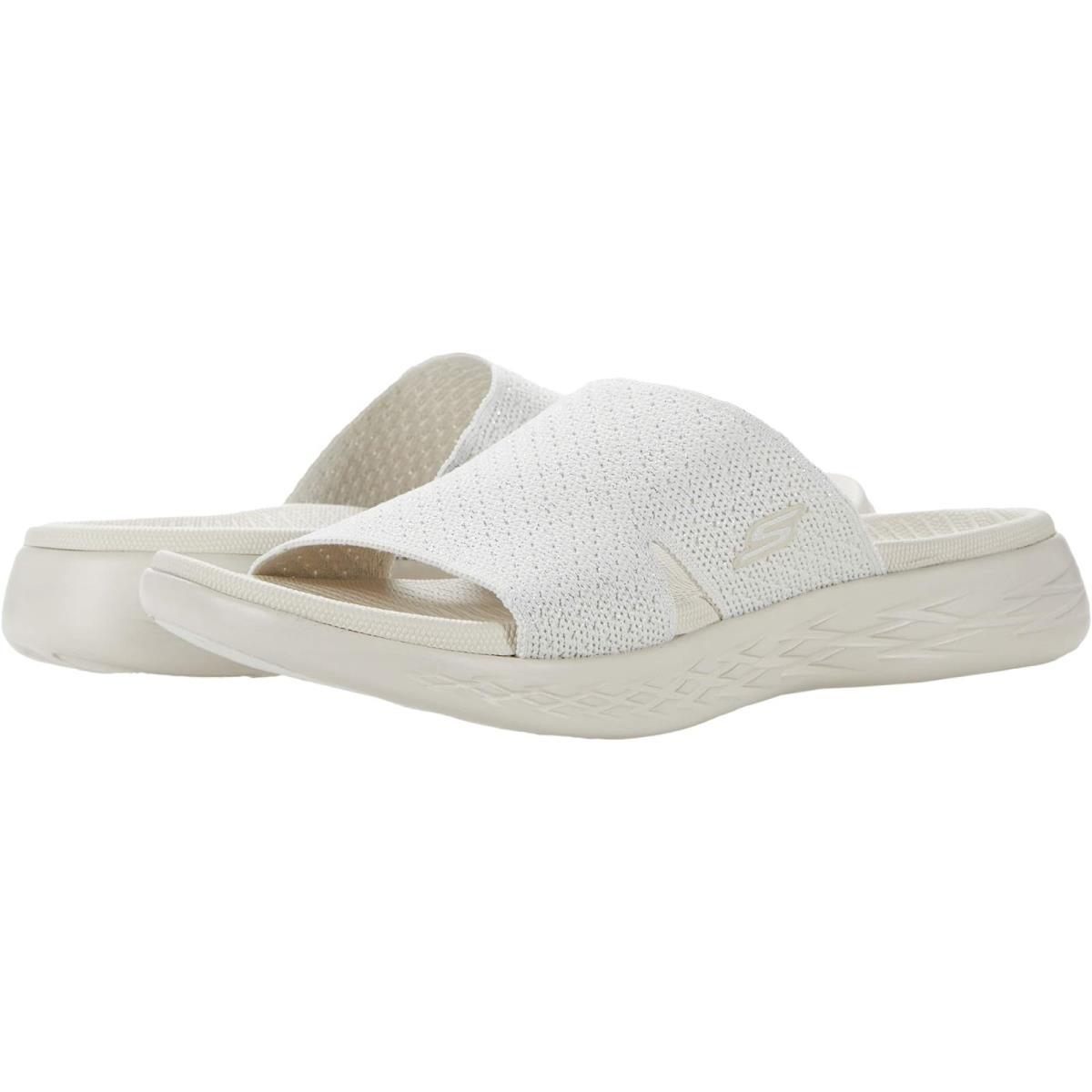 Woman`s Sandals Skechers Performance On-the-go 600 Stretch Knit Slide Natural