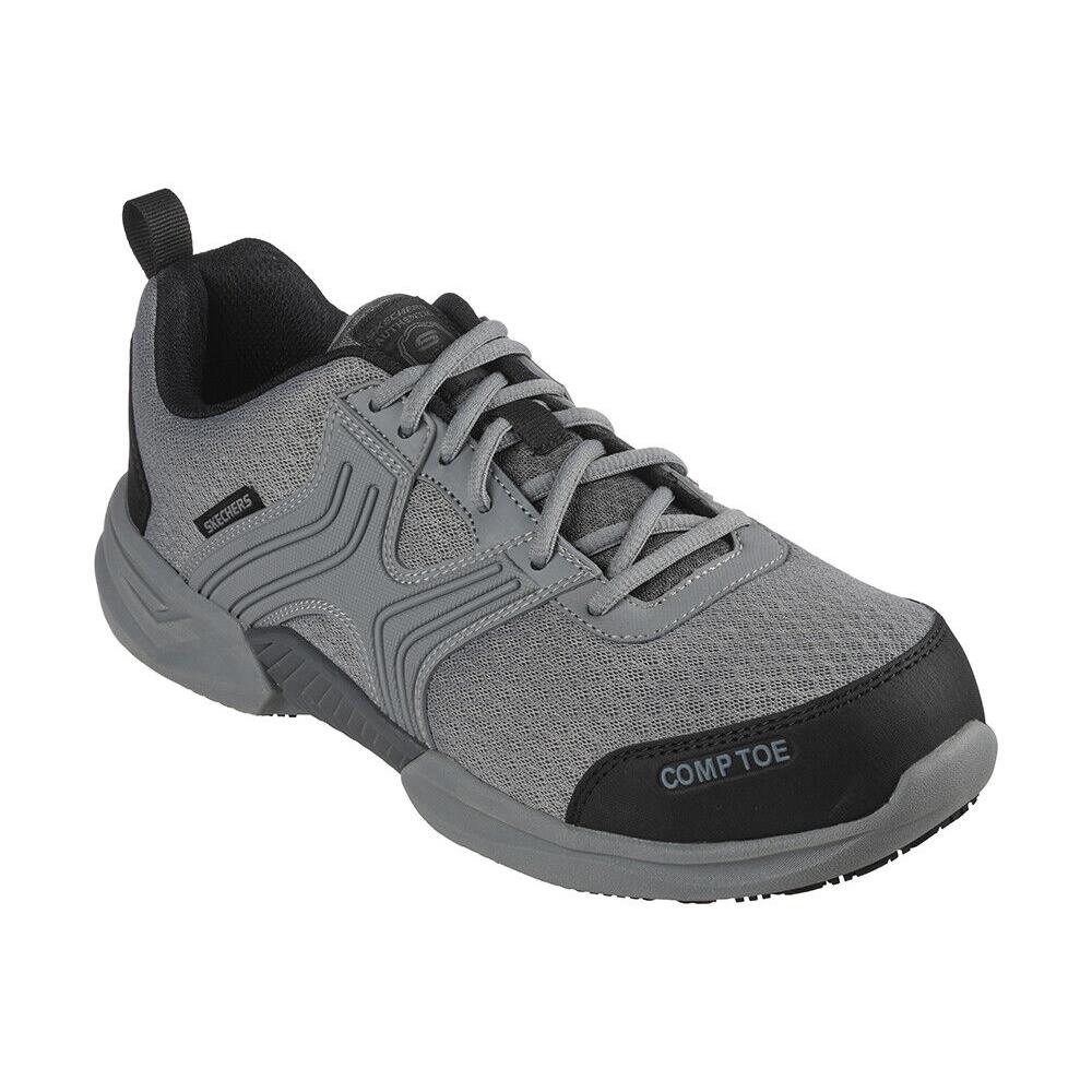 Mens Skechers Work Composite Toe Slip Resistant Bomal Gray Black Textile - Gray