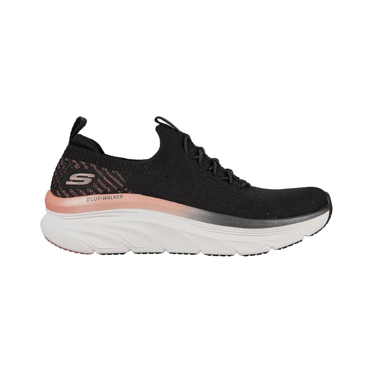 Skechers Women`s Relaxed Fit D`lux Walker - Let It Glow Walking Sneakers - Black, Rose Gold-Tone