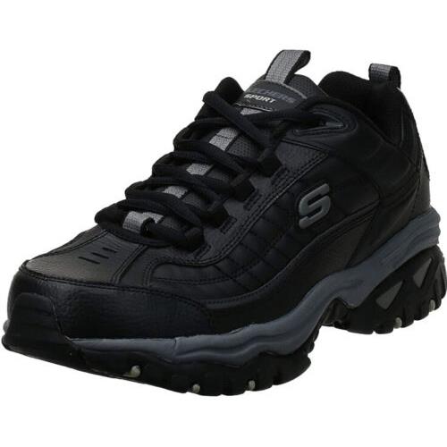 Skechers Men`s Leather Sport Energy Afterburn Lace-up Sneaker US 10.5 Black/grey - Black/Grey