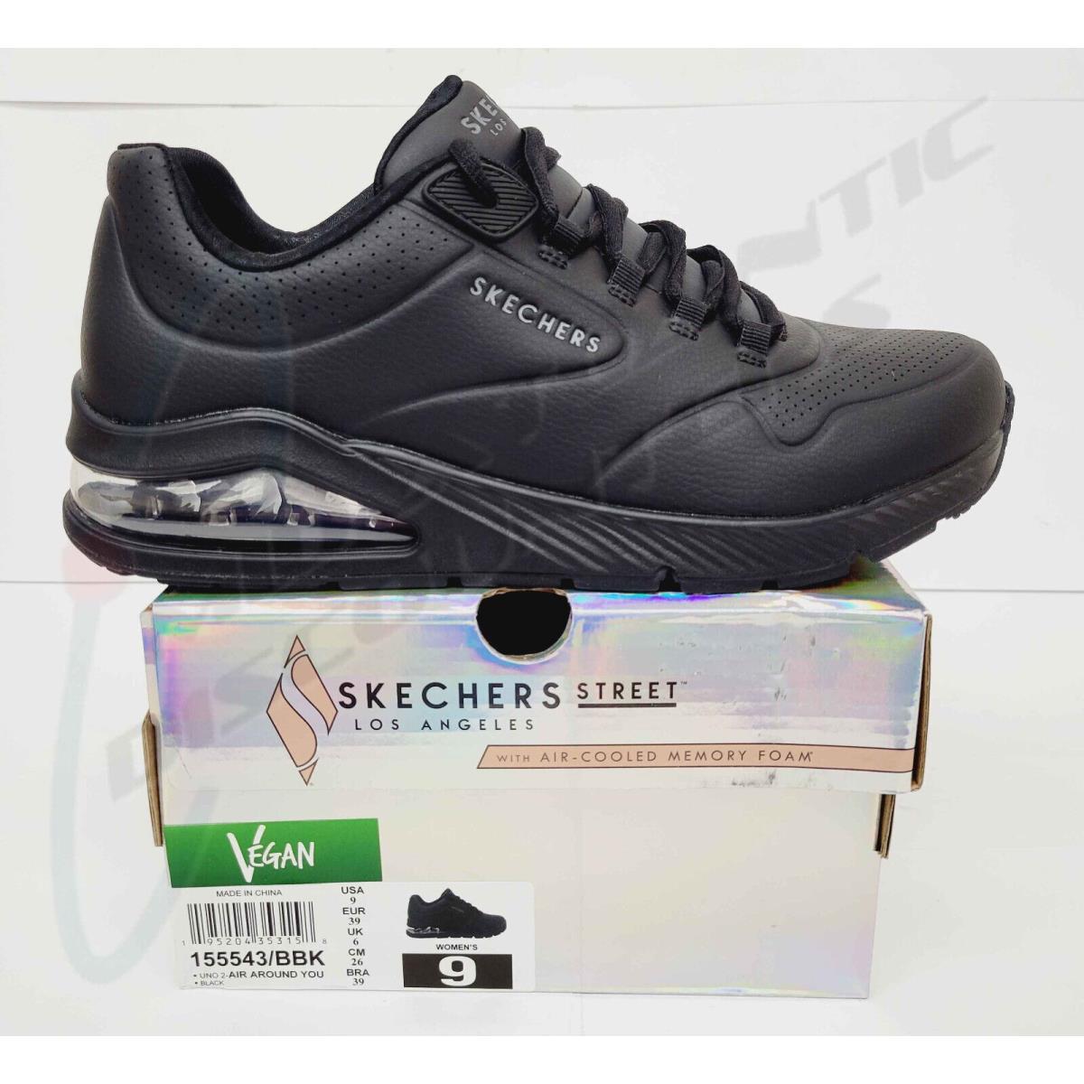 Skechers Street Uno 2 Air Around You 155543/BBK Vegan Black Women`s Size 9