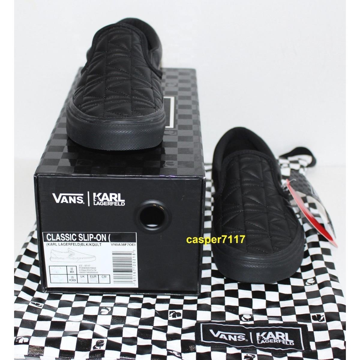 Vans X Karl Lagerfeld Classic Slip On Black K Quilt Women`s Size: 6.5