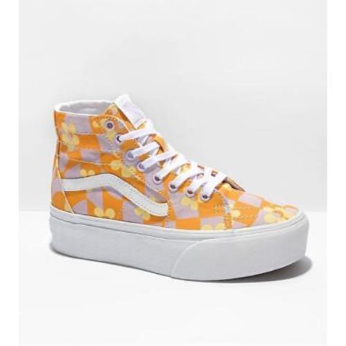 Vans SK8-Hi Checkerboard Floral Orange High Top Platform Sneaker Women`s 6