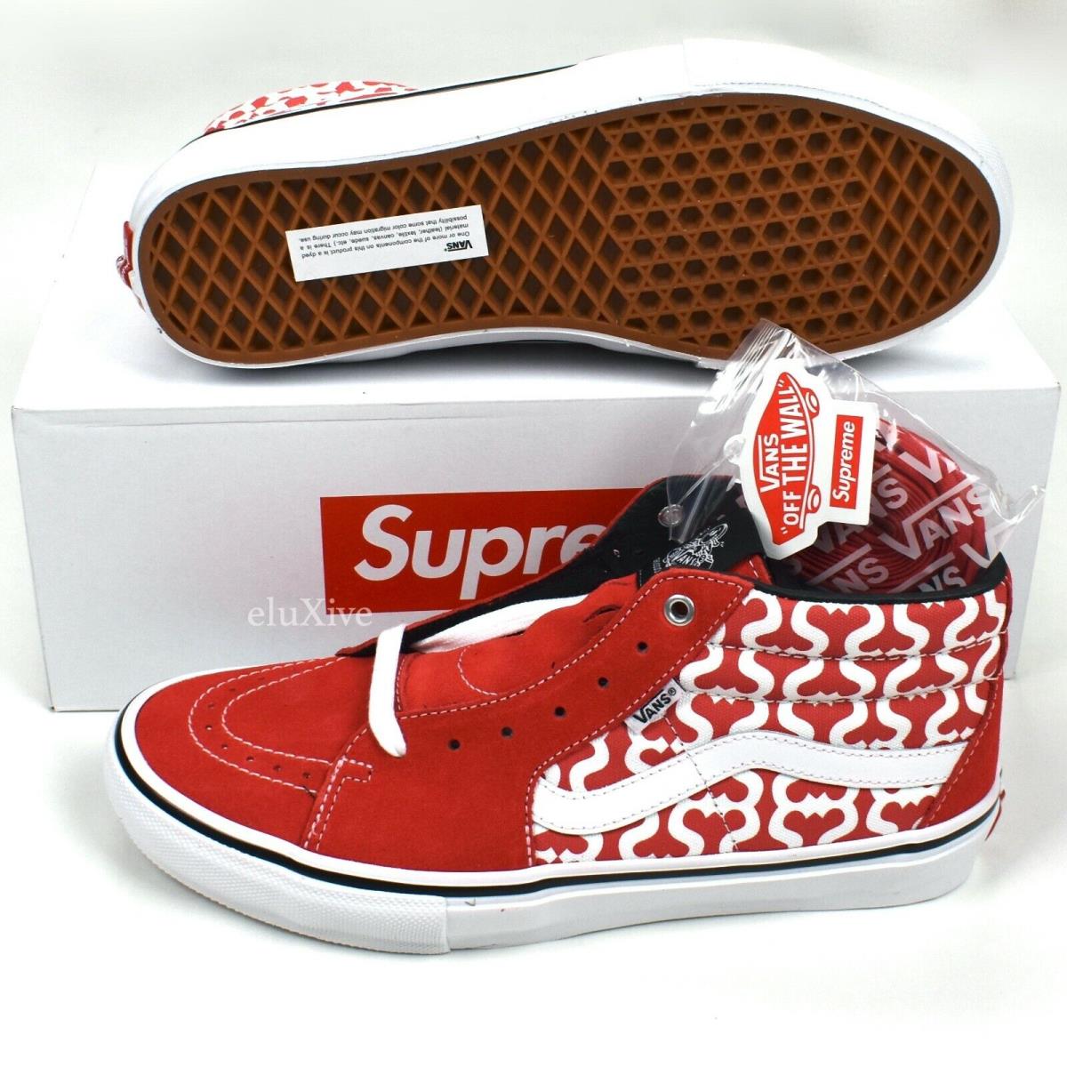 Supreme x Vans Skate Grosso Mid Red S Monogram Sneakers 10 SS21 DS