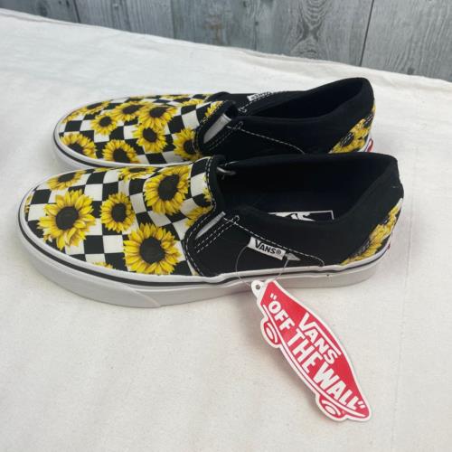 Vans Womens Size 5 Asher Sunflower Checker Slip On Loafer Shoes