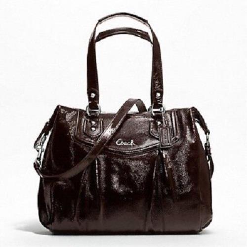 Coach Women`s Ashley Patent Leather Shoulder Bag - Silver/mahogany - Silver/Mahogany Exterior