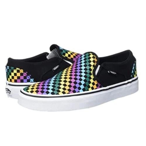 Vans Unisex Asher Slip-on Sneaker - Rainbow Checkerboard 6 - Multicolor