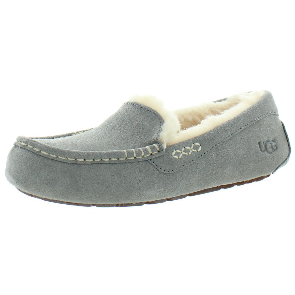 Ugg Womens Ansley Suede Comfy Slip On Moccasin Slippers Loungewear Bhfo 2518 Light Grey