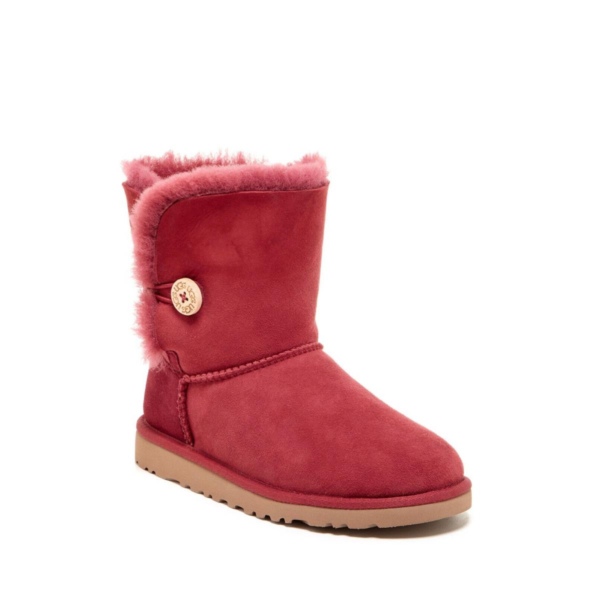 Girl Ugg Australia Bailey Button Boots Red Twinface Sheepskin 5991 Youth Size - Red
