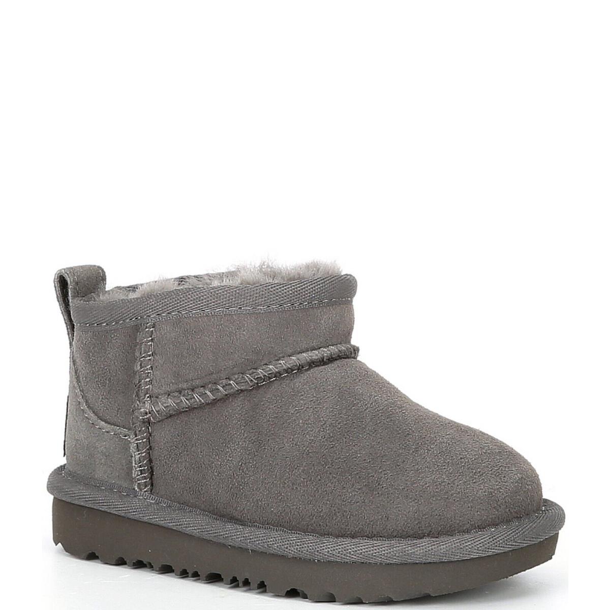Ugg Toddler`s Classic Ultra Mini 1130750T Grey Suede Slip On Boots - Gray