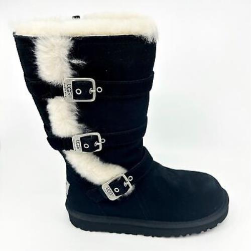 Ugg Maddi Black Kids Girls Zipper Buckle Suede Shearling Boots 1001520 Blk