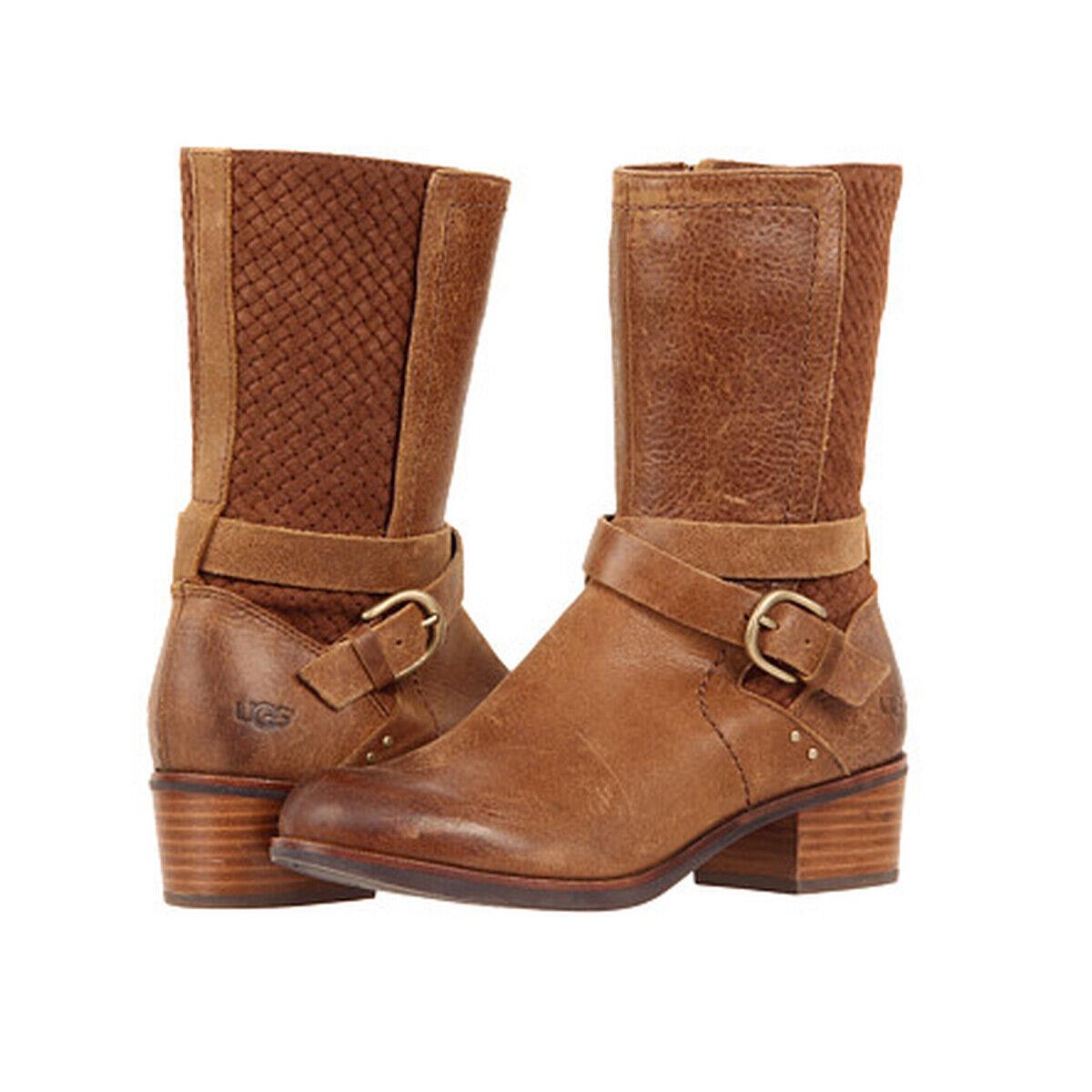 Ugg Australia Women`s Lula Mae Brown Leather Mid Calf Winter Boots