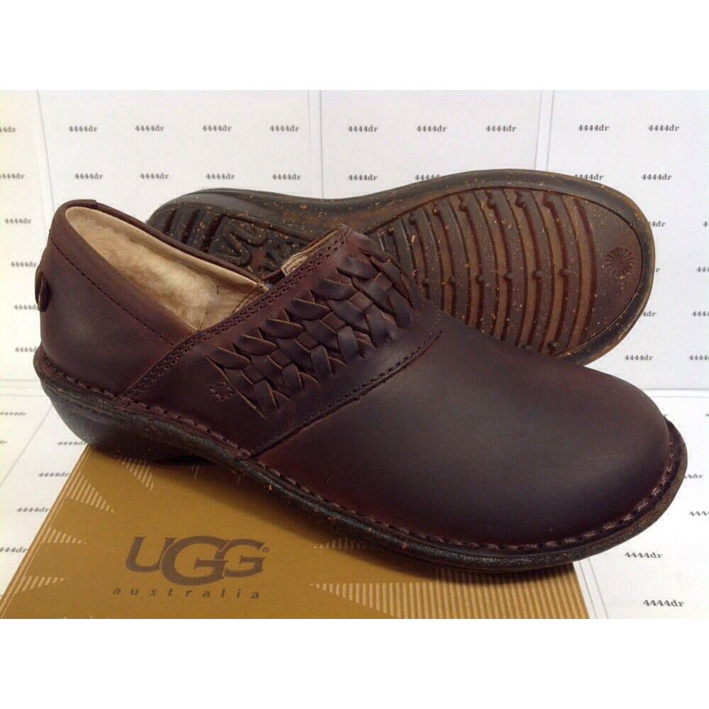 Ugg Australia Women`s Anila Brown Leather Slip ON Clog Retail 1005427