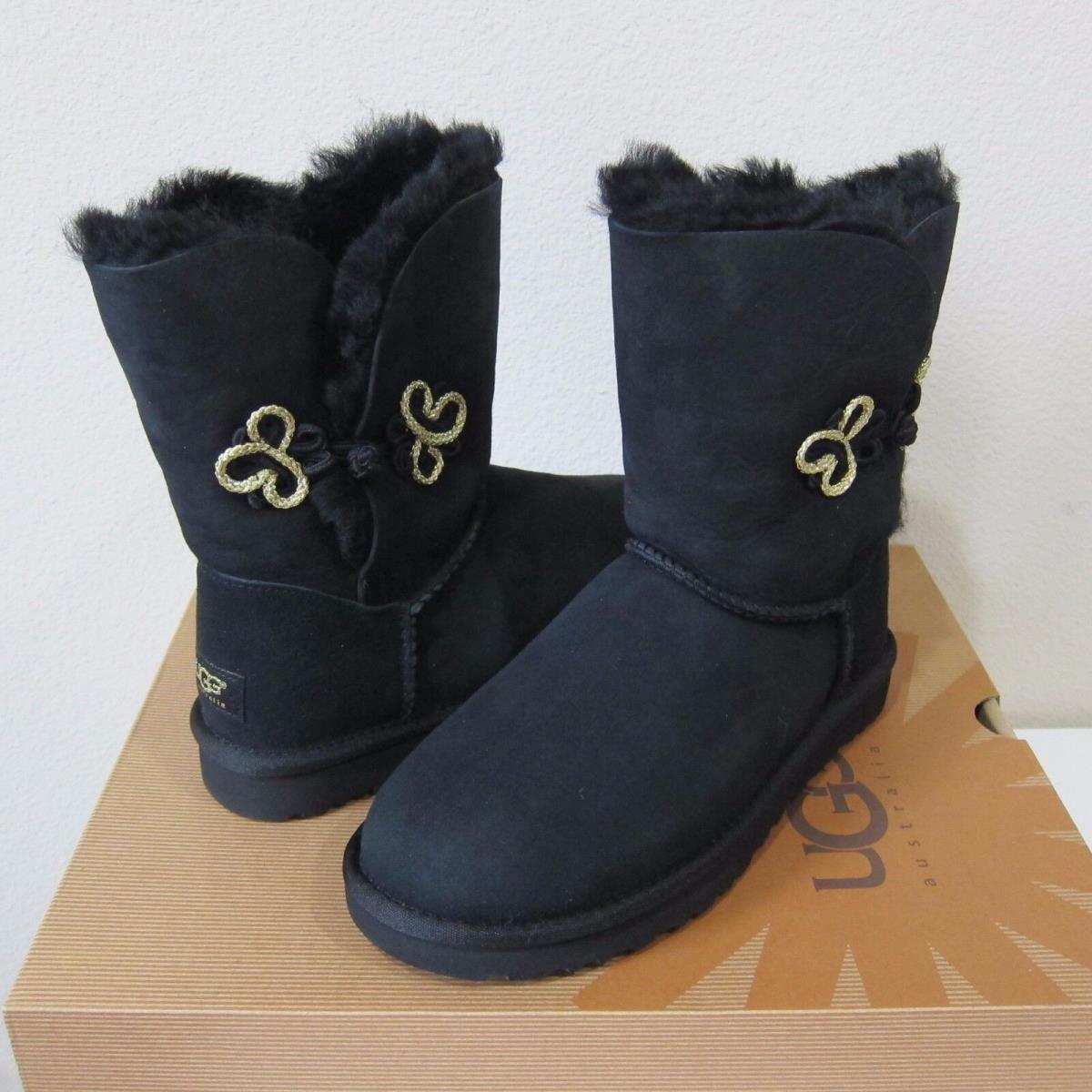 Ugg Australia Women`s Bailey Mariko Sheepskin Boots Black/Gold