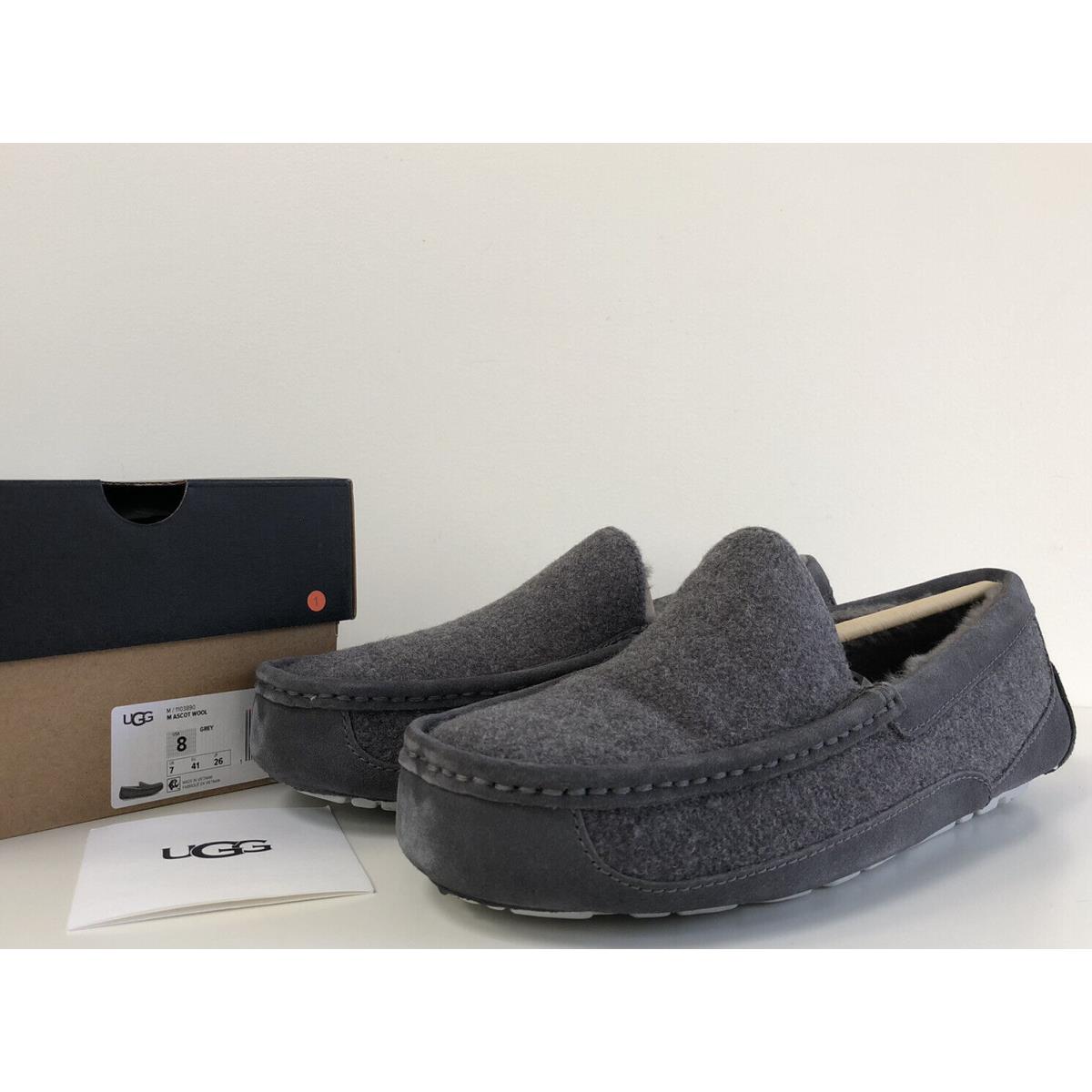 Ugg Men`s 8 Ascot Wool Slippers Loafer Grey 1103890 Sz US 8