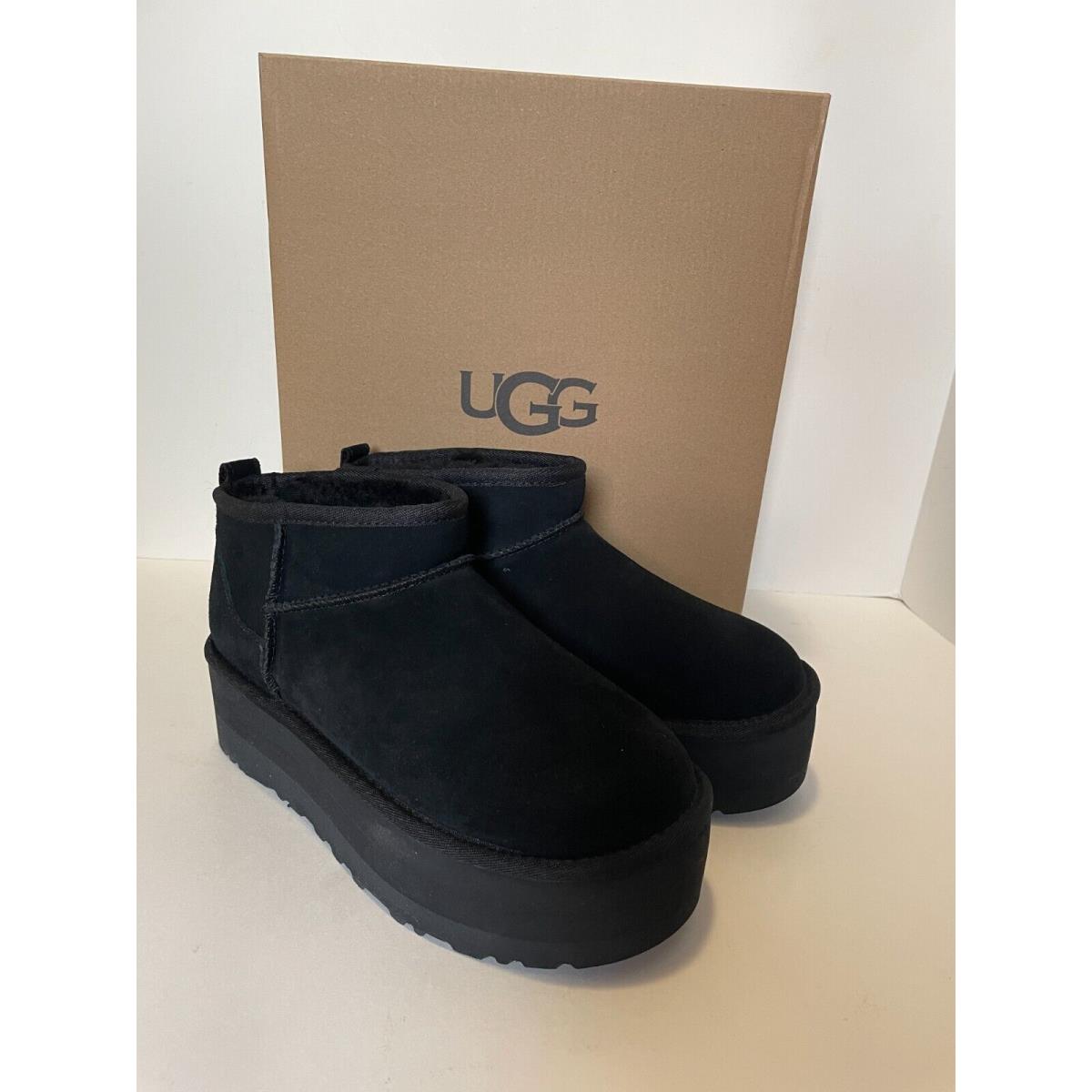 Ugg Women`s Classic Ultra Mini Platform Black Suede Boots