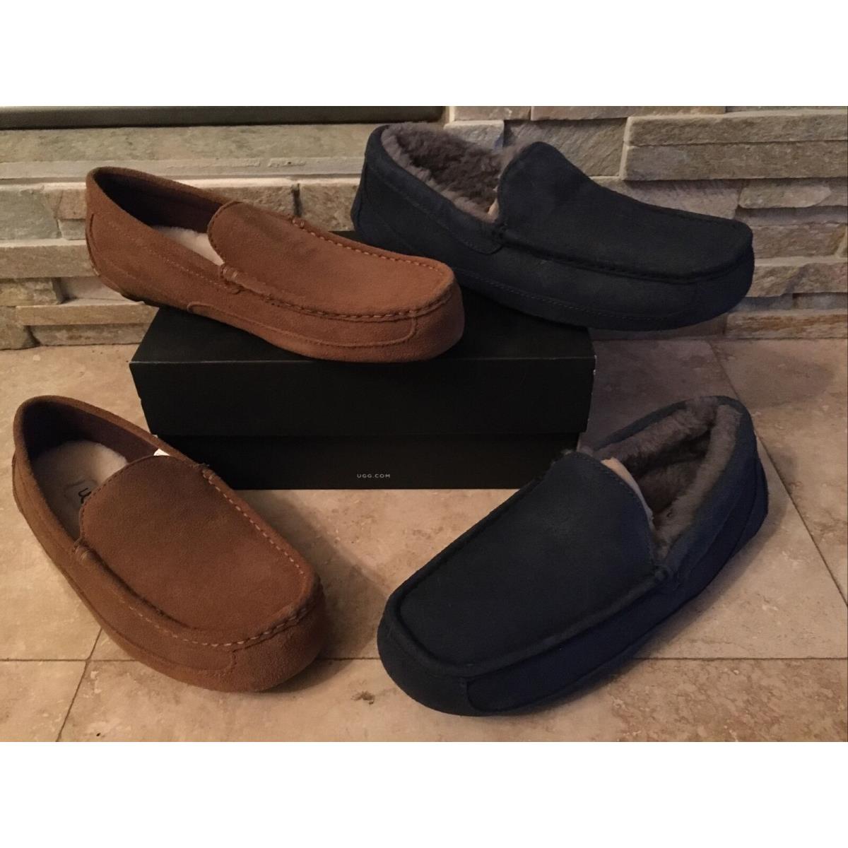 Ugg Adler Wool Suede Moc Slippers Chestnut US 8 or Ascot Navy US 9 Nwbag