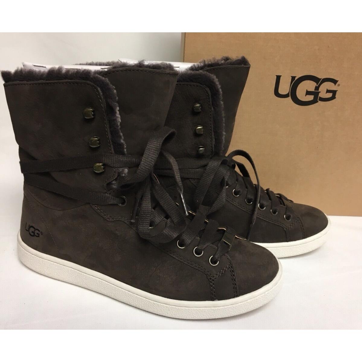 Ugg Women`s Starlyn Nubuck Chocolate Color High Top Sneakers Lace up 1019662