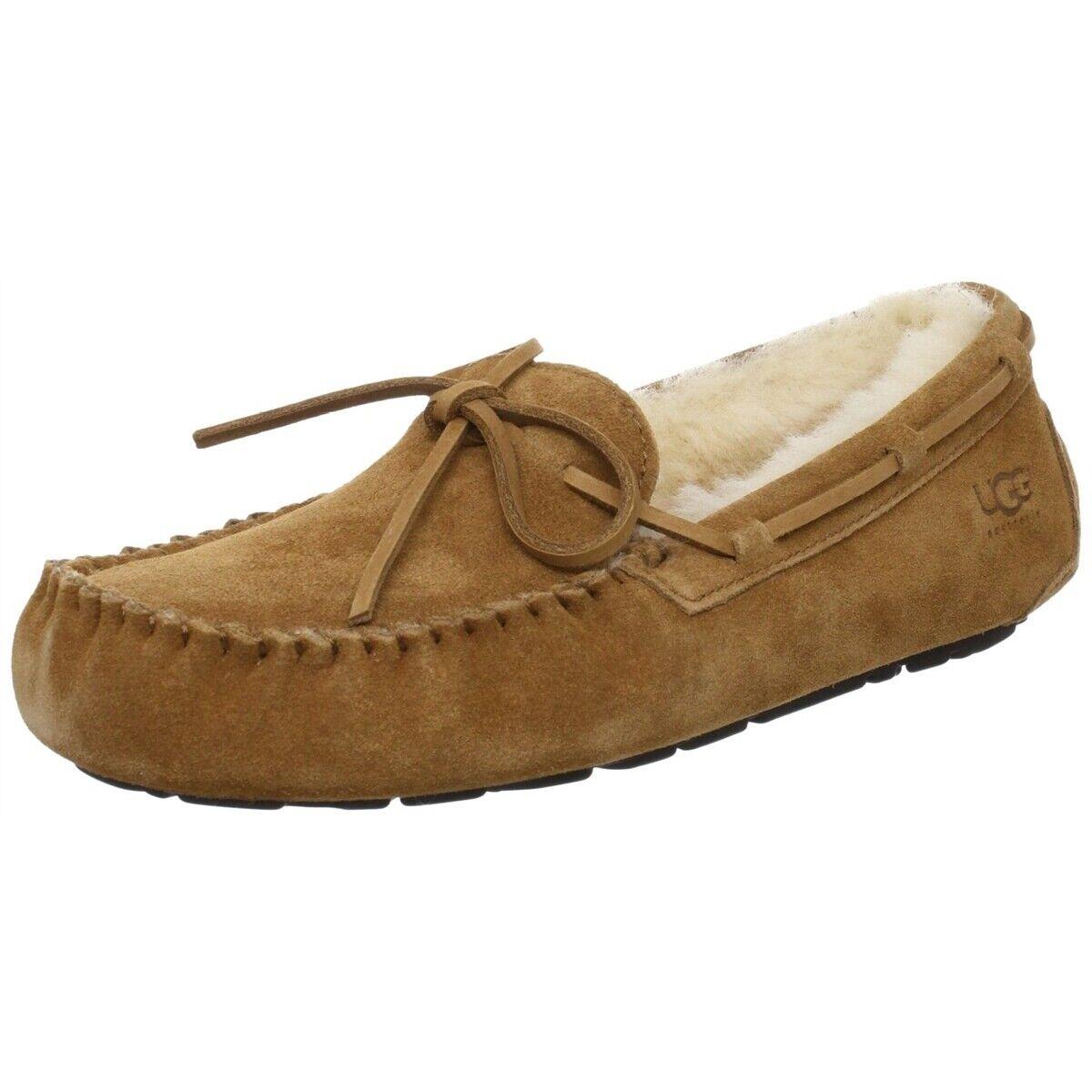 Ugg Australia Men Olsen Home Slippers Suede Slip On Loafer Moccasin Slippers Chestnut