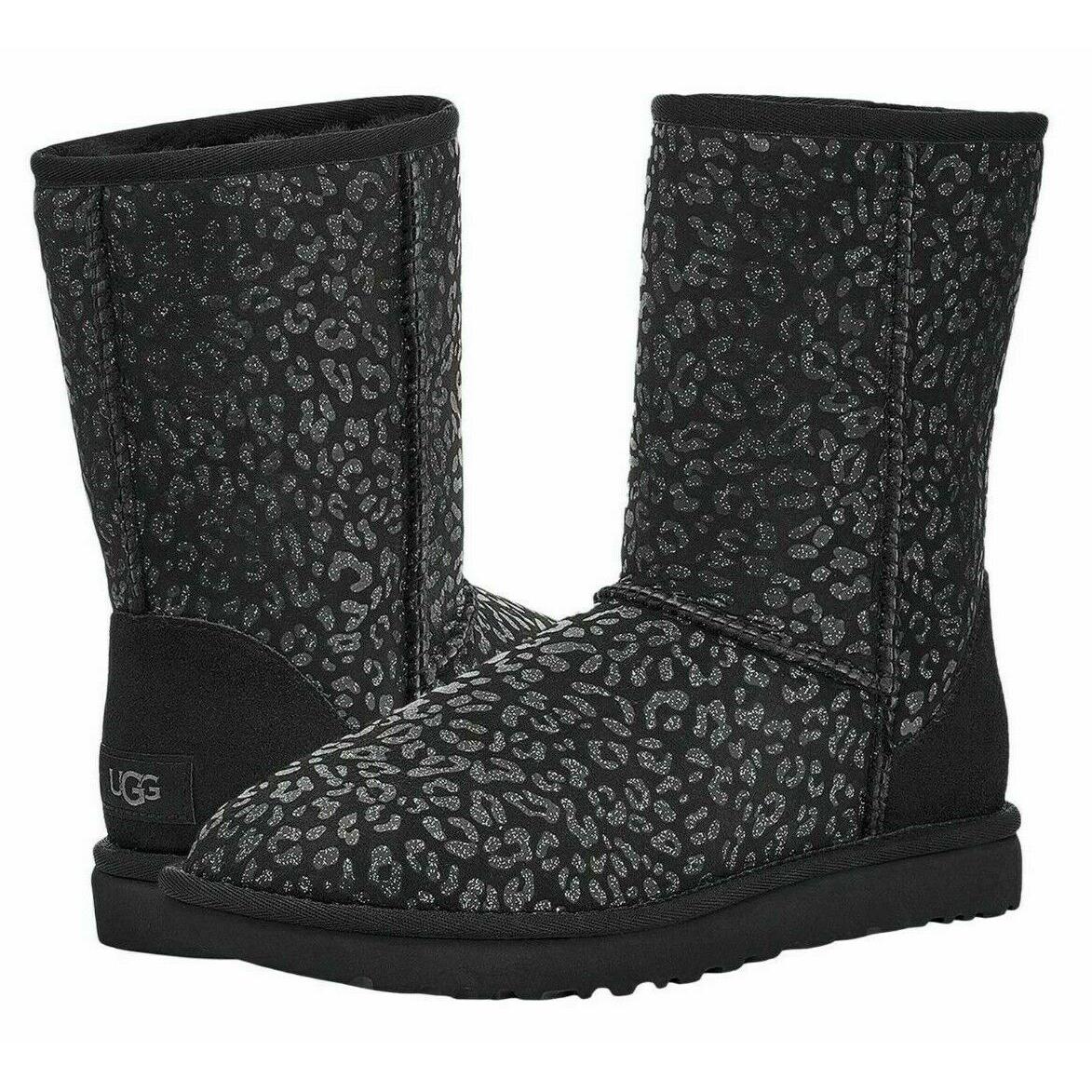 Ugg Uggs Classic Short Snow Leopard Black Suede Boots 6 7 8 9 EU 37 38 39 40