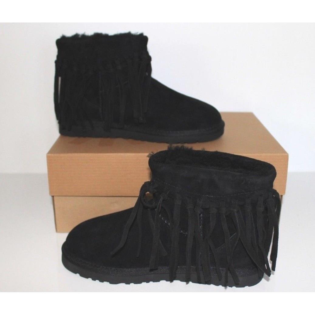 Ugg Australia 1007984 BK 5 Women Wynona Fringe Ankle Sheepskin Boot Black 5