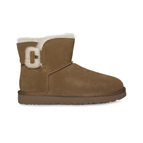 Ugg Mini Bailey Fluff Buckle Chestnut Suede Sheepskin Boots Size US 9/UK 7