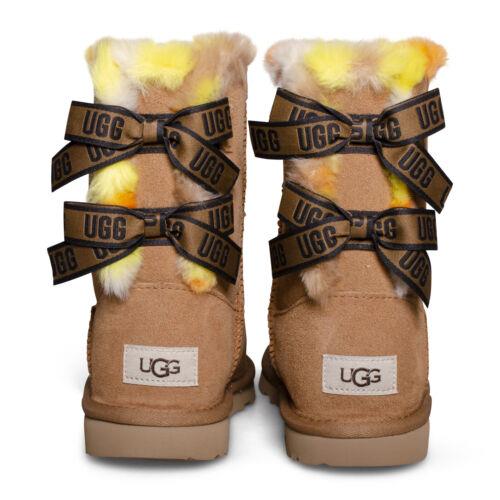 Ugg Bailey Bow Plaid Punk Chestnut Suede Boots Size US Youth 5 Fit`s Women`s 7