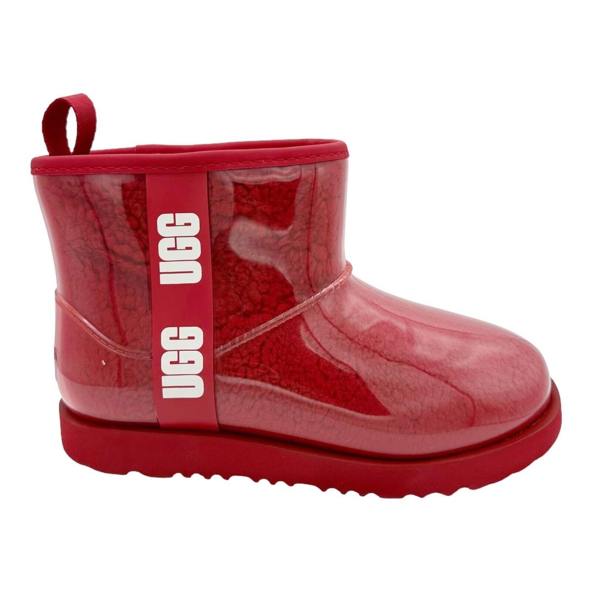 Ugg Kid`s Classic Clear Mini II Samba Red Waterproof Ankle Boots Size US 5