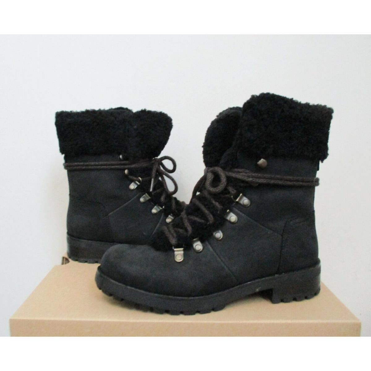 Ugg Women`s Fraser Lace-up Winter Boot 6.5US Black Water-resistant Leather