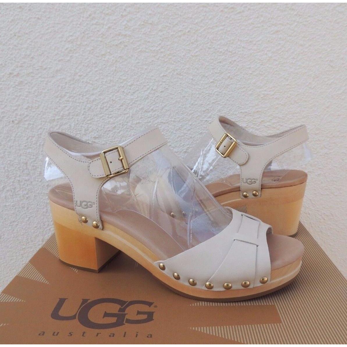 Ugg Janie Antique White Leather Clog Heel Sandals Women US 11/ Eur 42