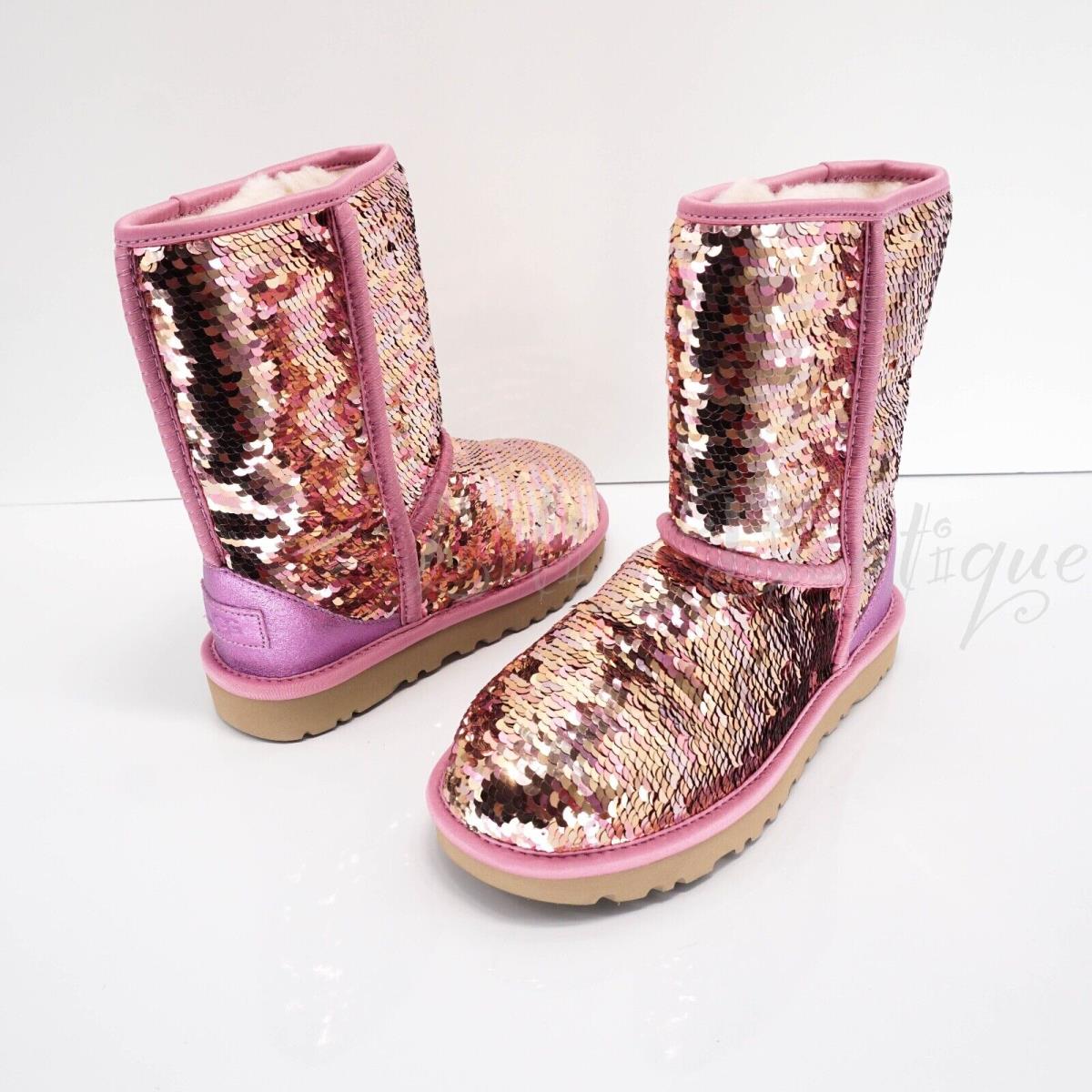 Ugg 1094982 Women s Classic Short Sequins Sparkle Pink Winter Boots Size 5