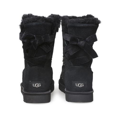 Ugg Classic Galaxy Bling Short Black Suede Bow Women`s Boots Size US 7/UK 5