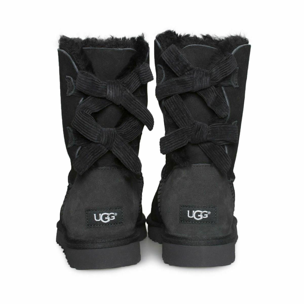 Ugg Bailey Bow Corduroy Black Suede Sheepskin Women`s Boots Size US 7/UK 5.5