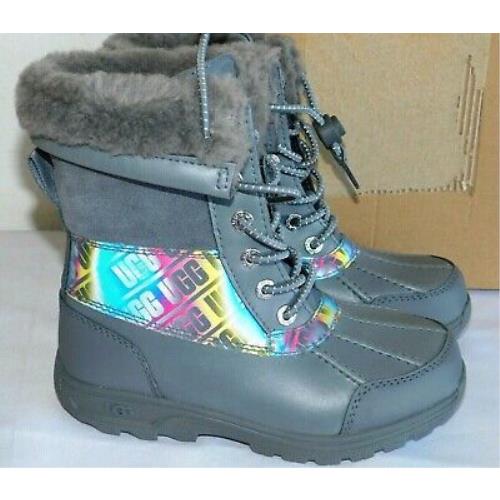 Kids Size 3 Metal Grey Ugg 1120934K Butte II Chromatic Leather Snow Boots