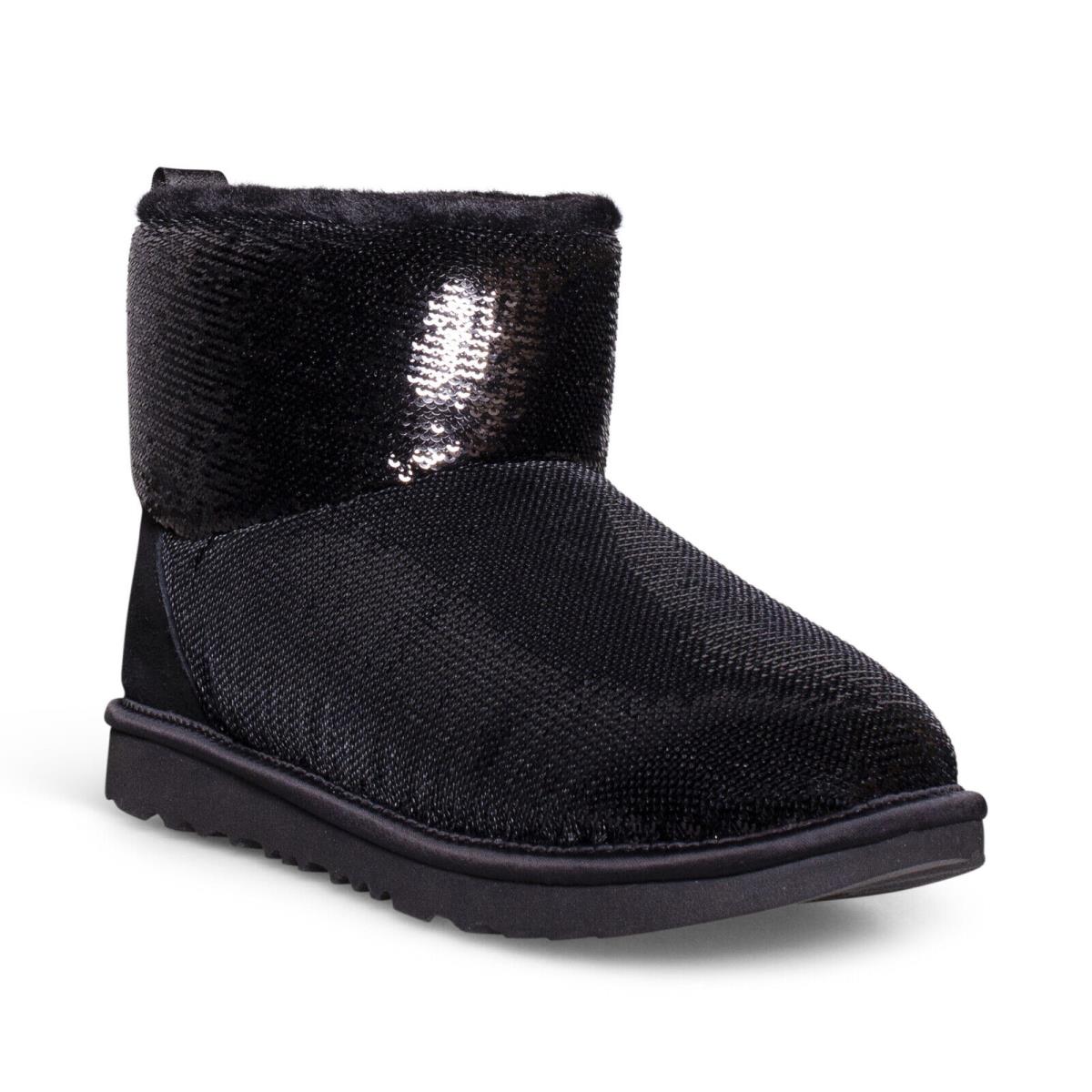 Ugg Classic Mini Mirror Ball Black Sequin Suede Boots Youth 6 Fit`s Women`s 8