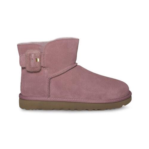 Ugg Mini Bailey Fluff Buckle Pink Dawn Suede Sheepskin Boots Size US 7/UK 5