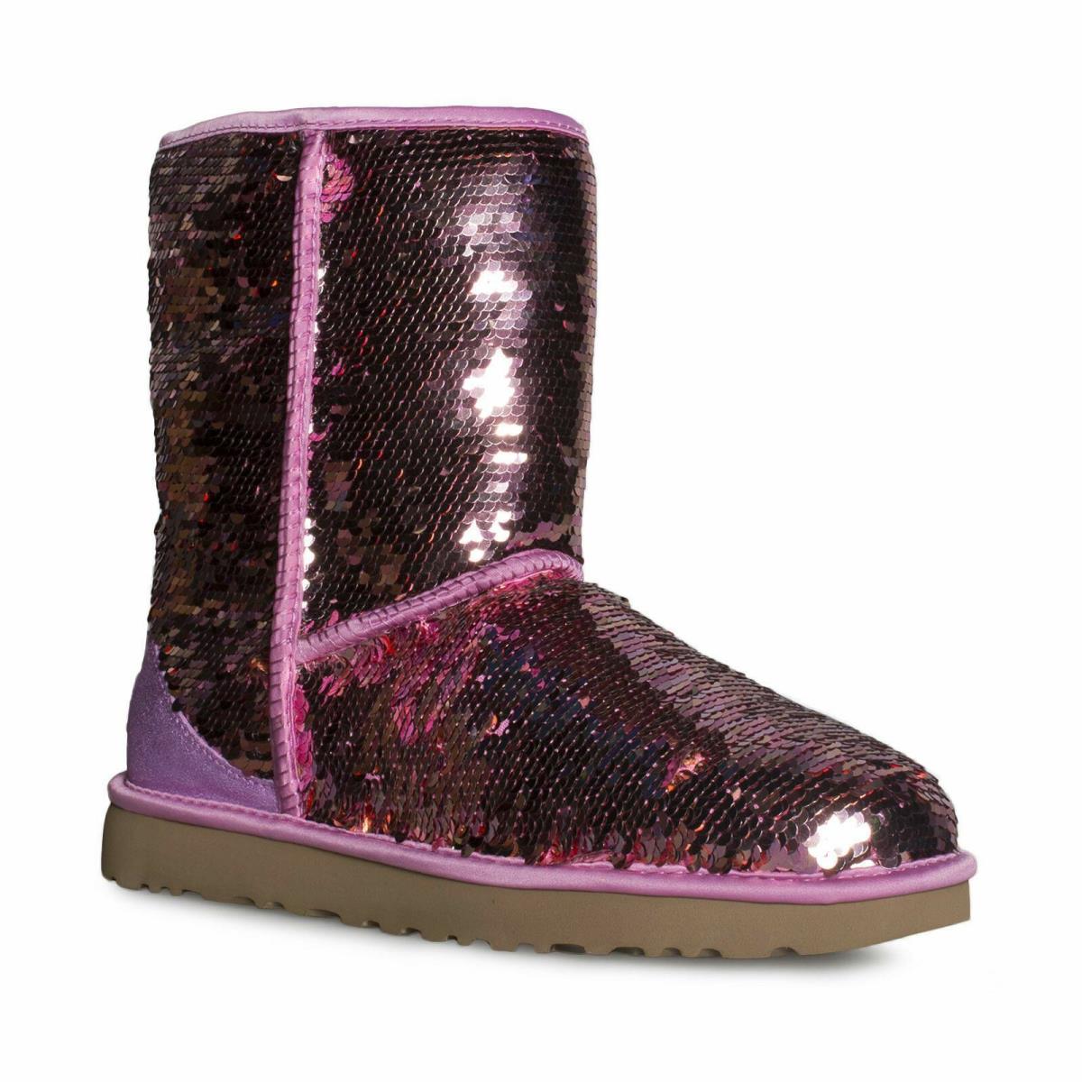 Ugg Classic Short Sequin Pink Fashion Sparkle Women`s Boots Size US 7/UK 5