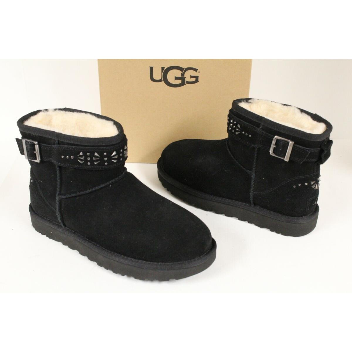 Ugg Australia 1019638 Women Jadine Mini Suede Sheepskin Boots Black 8