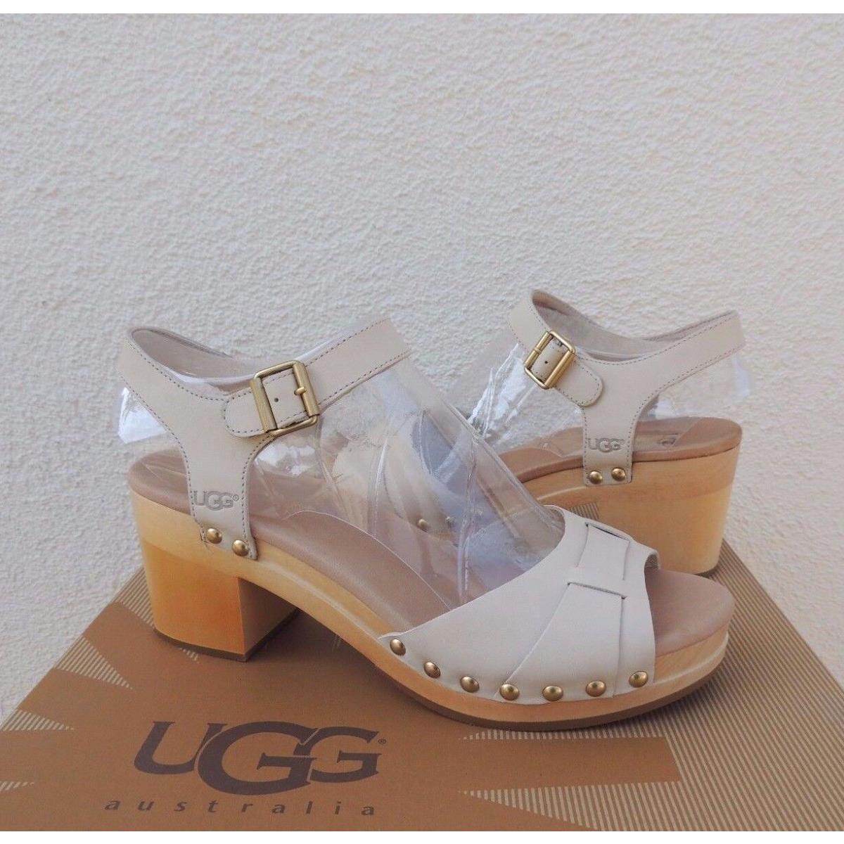 Ugg Janie Antique White Leather Clogs Heel Sandals Women US 6/ Eur 37