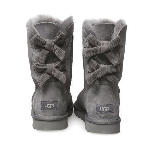 Ugg Bailey Bow Corduroy Grey Suede Sheepskin Women`s Boots Size US 11/UK 9