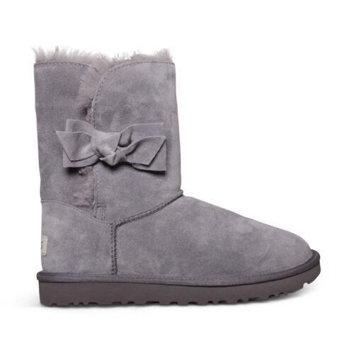 Ugg Daelynn Charcoal Suede Sheepskin Bow Women`s Short Boots Size US 8/UK 6