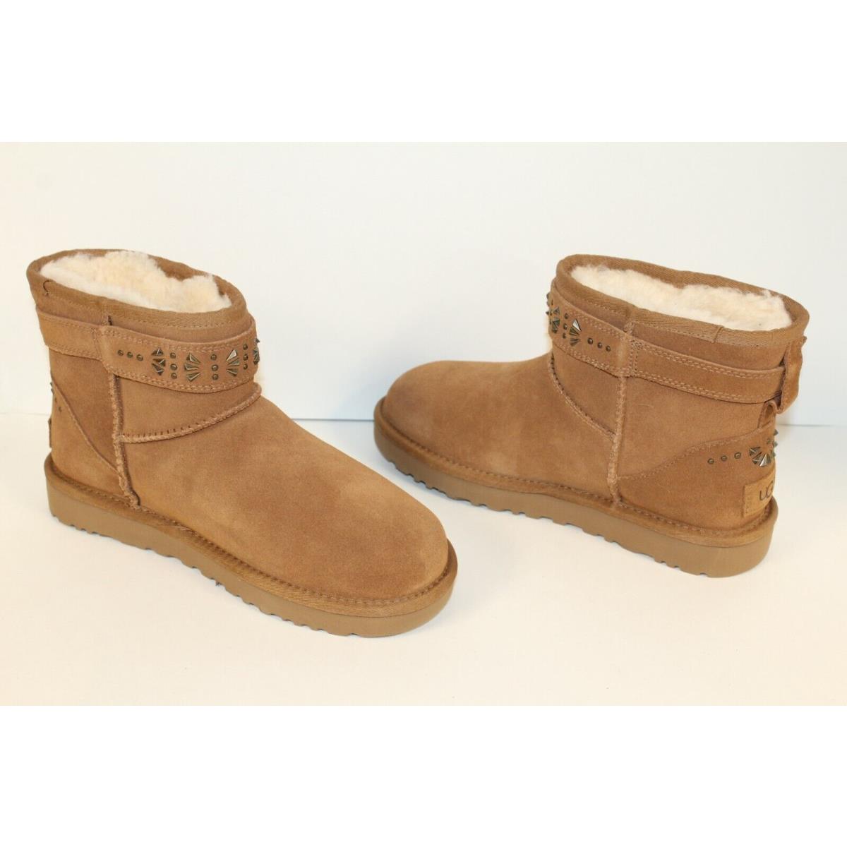 Ugg Australia 1019638 Women Jadine Mini Suede Sheepskin Boot Chestnut 10