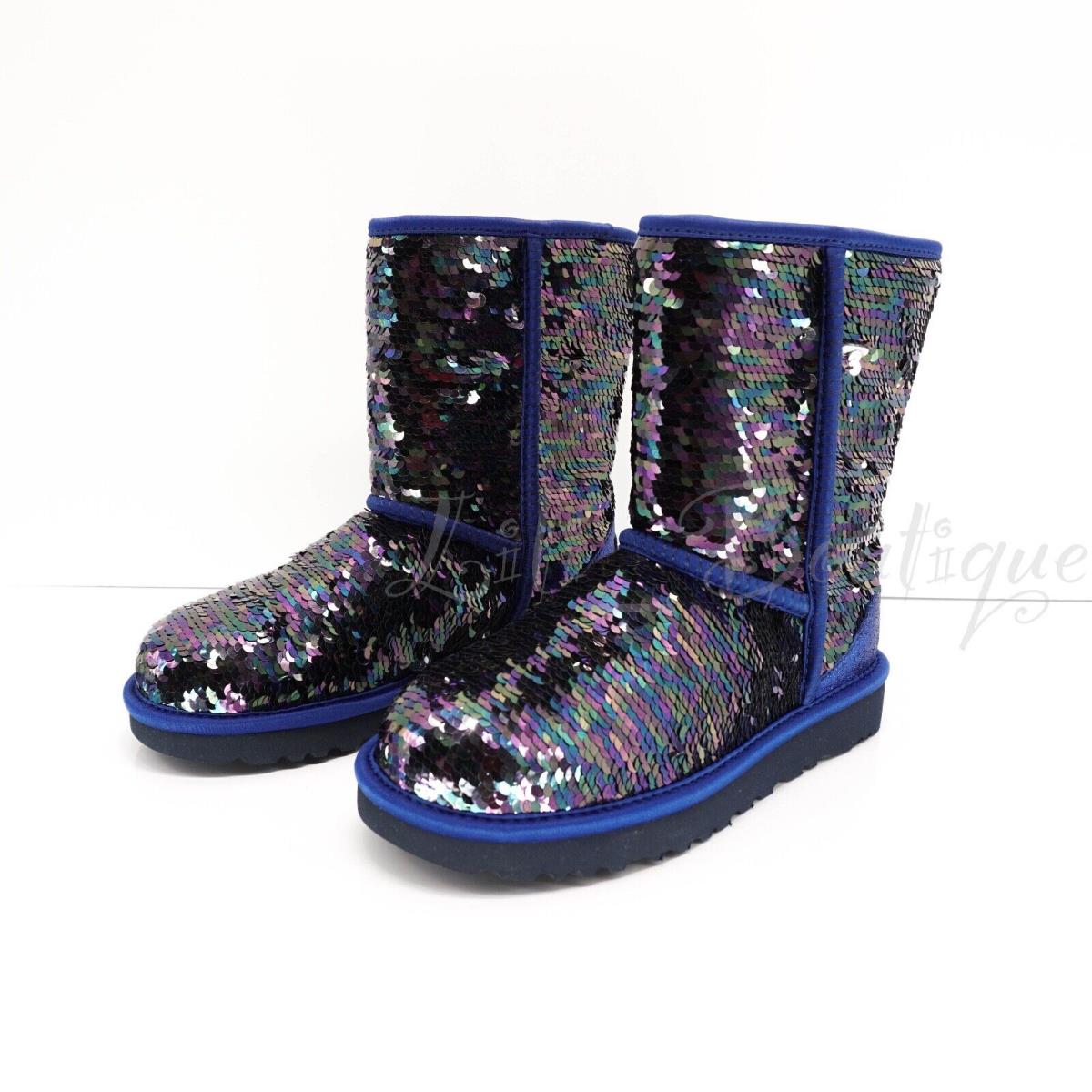 Ugg 1094982 Women s Classic Short Sequins Sparkle Blue Winter Boots Size 5