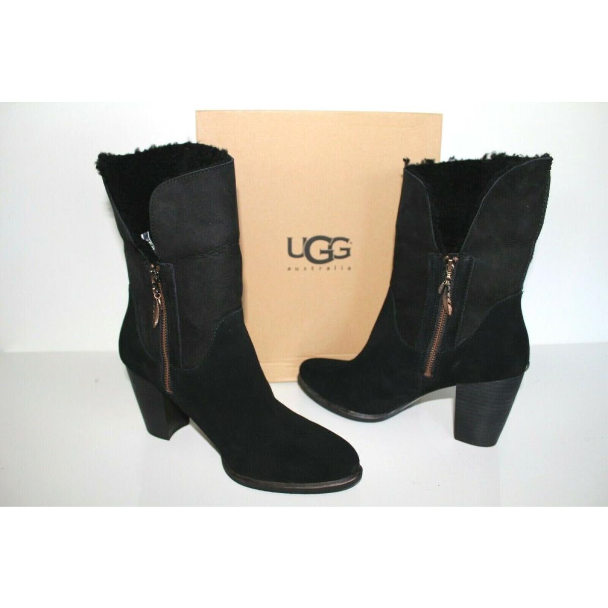 Ugg Australia 1008765 Women Charlee Suede Sheepskin Ankle Heel Boot Black 11