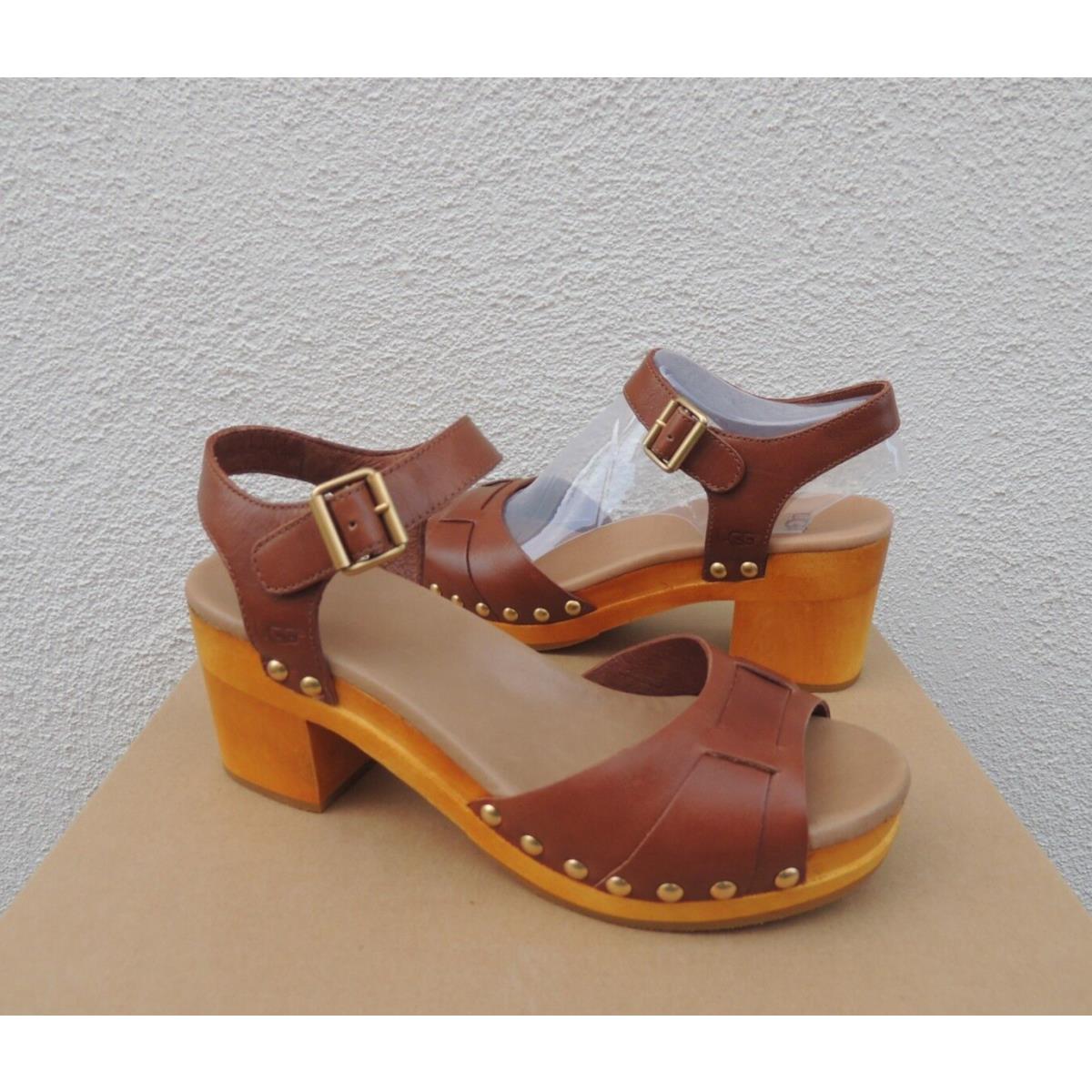 Ugg Janie Rust Brown Leather Ankle Strap Clogs/ Sandals Women US 6/ Eur 37