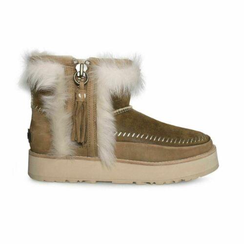 Ugg Fluff Punk Boot Chestnut Leather Sheepskin Stitch Mini Boots Size US 7