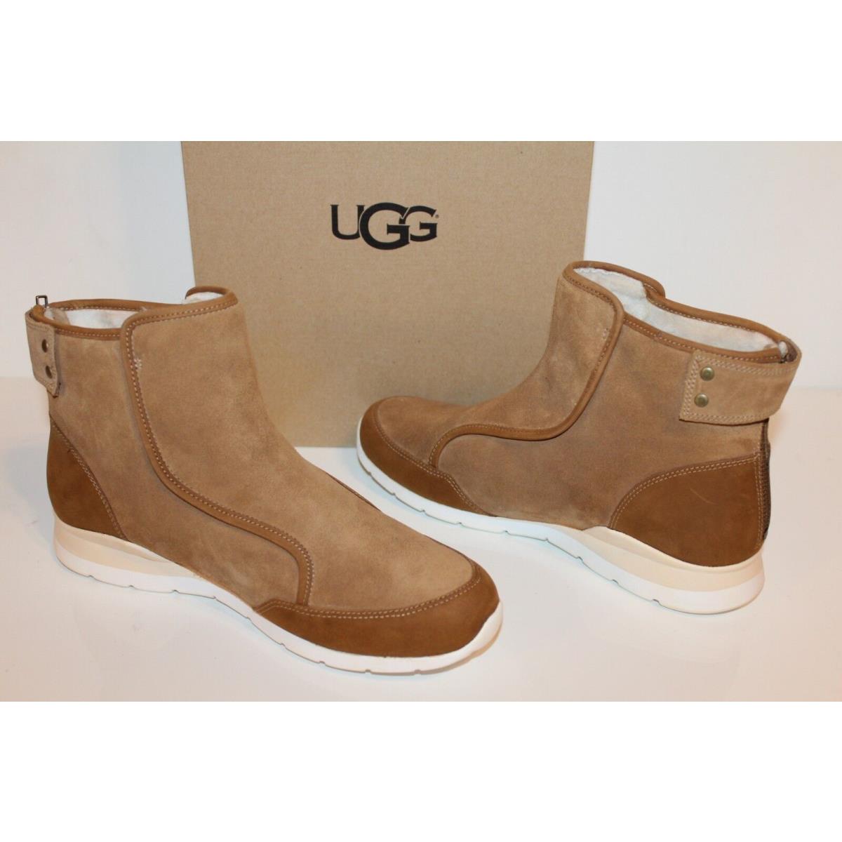 Ugg 1013034 Che 10 Hollyn Deco Leather Ankle Sheepskin Boots Chestnut 10